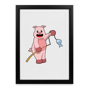 Pêche au poisson pêcheur cochon - Affiche encadrée (27 × 37 cm) - noir - Devant