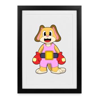 Boxer Dog Gants de boxe Boxe Boxe - Affiche encadrée (27 × 37 cm) - noir - Devant