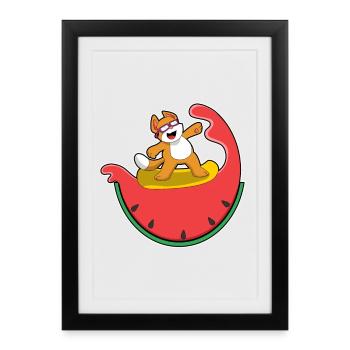 Été de surf sur planche de surf pour chats - Affiche encadrée (27 × 37 cm) - noir - Devant