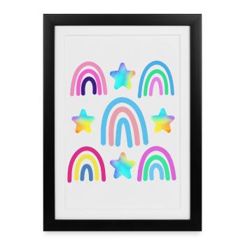 arc-en-ciel coloré et étoiles - Affiche encadrée (27 × 37 cm) - noir - Devant