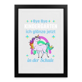 Bye Bye Kindergarten Glitter Unicorn Inscription - Affiche encadrée (27 × 37 cm) - noir - Devant