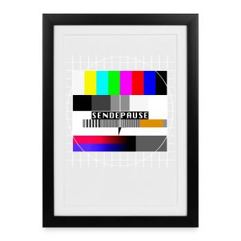 Testbild Sendepause 80er 90er Jahre Party Kostüm - Gerahmtes Poster (27 × 37 cm) - Schwarz - Vorne