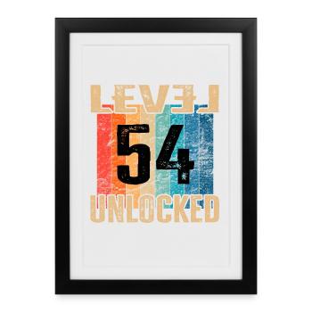 Anniversaire Joyeux anniversaire Niveau débloqué 54 ans - Affiche encadrée (27 × 37 cm) - noir - Devant