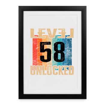 Anniversaire Joyeux anniversaire Niveau débloqué 58 ans - Affiche encadrée (27 × 37 cm) - noir - Devant
