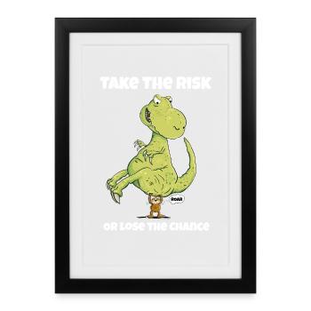 Prenez le risque Paresseux I Dinosaure I Dino T-Rex - Affiche encadrée (27 × 37 cm) - noir - Devant