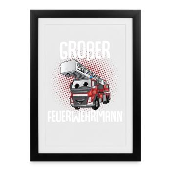 Großer Bruder Großer Feuerwehrmann - Gerahmtes Poster (27 × 37 cm) - Schwarz - Vorne