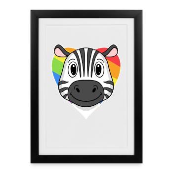 LGBT Animal Zebra Rainbow Heart - Framed poster (27 × 37 cm) - black - Front