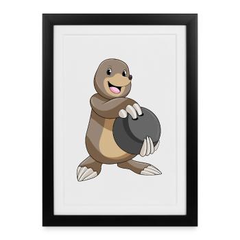 Taupe Bowling Boule de bowling - Affiche encadrée (27 × 37 cm) - noir - Devant