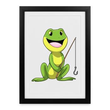 Canne à pêche Pêcheur Pêcheur Grenouille Canne à pêche - Affiche encadrée (27 × 37 cm) - noir - Devant