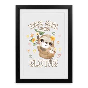 Dieses Maedchen Liebt Faultiere - Gerahmtes Poster (27 × 37 cm) - Schwarz - Vorne