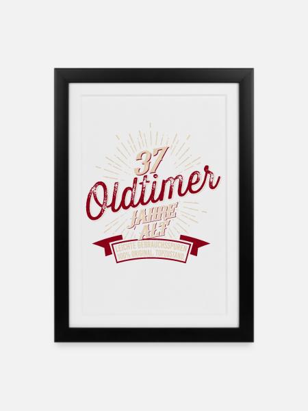 37. Geburtstag Oldtimer - Gerahmtes Poster (27 × 37 cm) - Schwarz