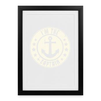 Capitaine Voilier Bateau à moteur Bateau Marin Ancre - Affiche encadrée (27 × 37 cm) - noir - Devant