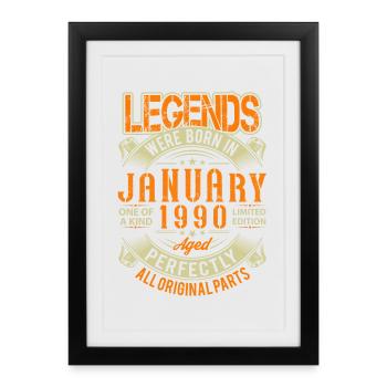 1990 Légende d’anniversaire de janvier - Affiche encadrée (27 × 37 cm) - noir - Devant