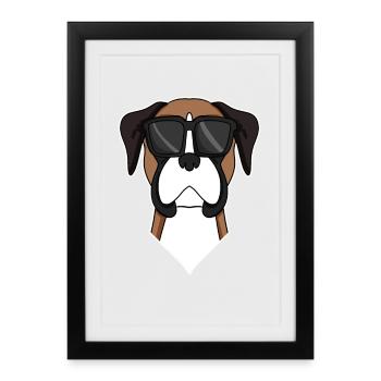 German Boxer Dog with Sunglasses - Framed poster (27 × 37 cm) - black - Front