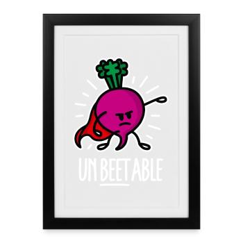 Funny Beets Beetroot Superhero Word Game Cartoon - Framed poster (27 × 37 cm) - black - Front