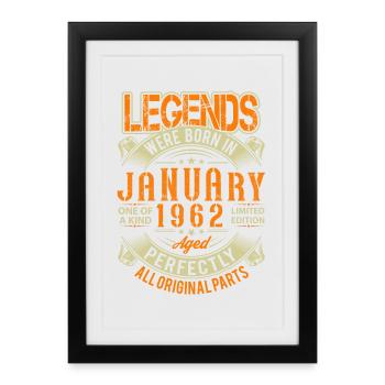 1962 Légende de l’anniversaire de janvier - Affiche encadrée (27 × 37 cm) - noir - Devant