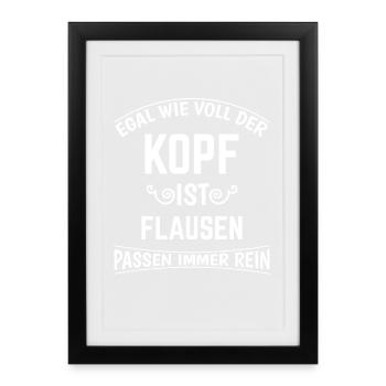 Lustige Sprüche Shirt für Kinder Funshirt FLAUSEN - Gerahmtes Poster (27 × 37 cm) - Schwarz - Vorne