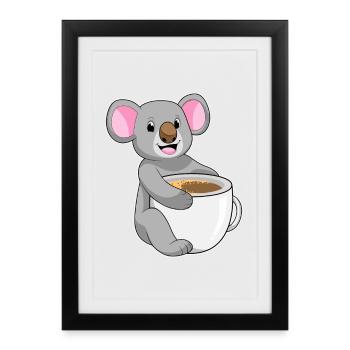 Koala Kaffee Tasse - Gerahmtes Poster (27 × 37 cm) - Schwarz - Vorne