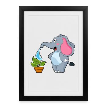 Jardin de plantes Elephant Gardener - Affiche encadrée (27 × 37 cm) - noir - Devant