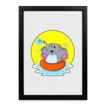 Été de nage dans le ring de nage d’éléphants - Affiche encadrée (27 × 37 cm) - noir - Devant
