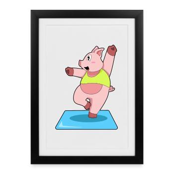Gymnastique de fitness Yoga des cochons - Affiche encadrée (27 × 37 cm) - noir - Devant