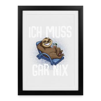 Ich Muss Gar Nix Faultier - Gerahmtes Poster (27 × 37 cm) - Schwarz - Vorne