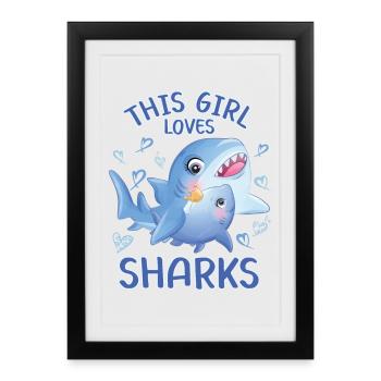 Cette fille aime les requins - Affiche encadrée (27 × 37 cm) - noir - Devant