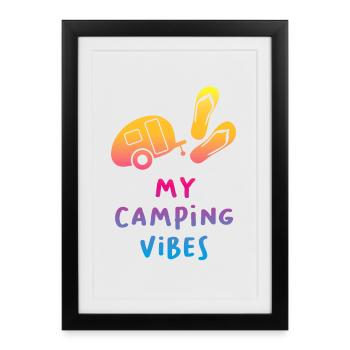 Camping Vibes Devis Caravane Camping-car Course Fan - Affiche encadrée (27 × 37 cm) - noir - Devant