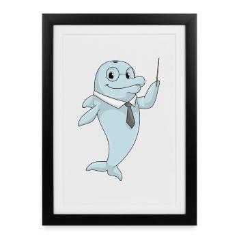 Dolphin Teacher Pointing Stick School - Framed poster (27 × 37 cm) - black - Front