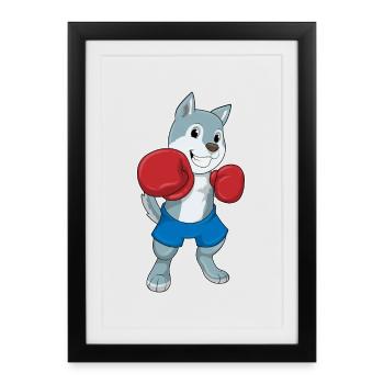 Boxer Dog Gants de boxe Boxe Boxe - Affiche encadrée (27 × 37 cm) - noir - Devant