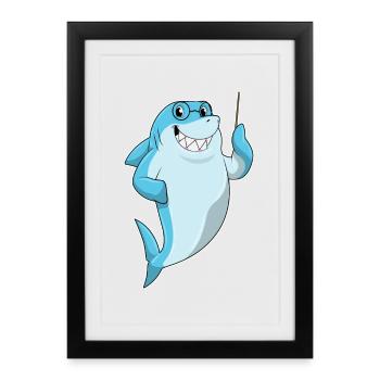École du professeur de requin pointant des bâtons - Affiche encadrée (27 × 37 cm) - noir - Devant