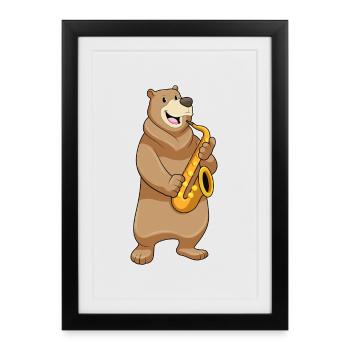 Bear Musician Saxophone Music - Framed poster (27 × 37 cm) - black - Front