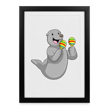 Seal Musician Rattle Music - Framed poster (27 × 37 cm) - black - Front