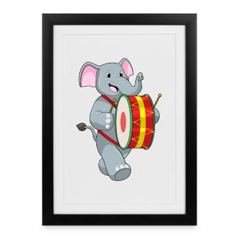 Elephant Musician Drum Music - Framed poster (27 × 37 cm) - black - Front
