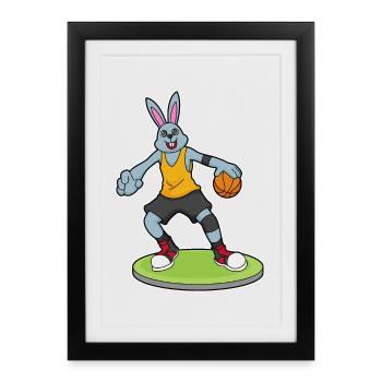Joueur de basket-ball Bunny Basket - Affiche encadrée (27 × 37 cm) - noir - Devant