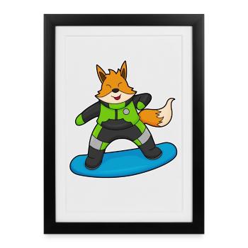 Fuchs Snowboarder Snowboard - Affiche encadrée (27 × 37 cm) - noir - Devant