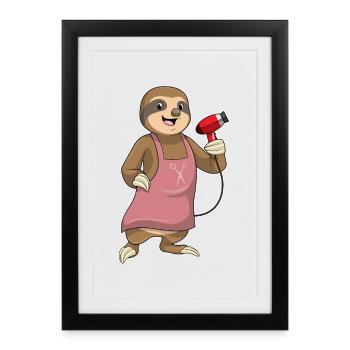 Sèche-cheveux Sloth Hairdresser - Affiche encadrée (27 × 37 cm) - noir - Devant