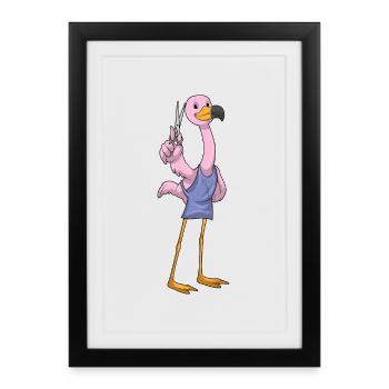 Ciseaux de coiffure Flamant Rose - Affiche encadrée (27 × 37 cm) - noir - Devant