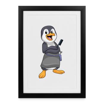 Peigne de coiffeur Pingouin - Affiche encadrée (27 × 37 cm) - noir - Devant