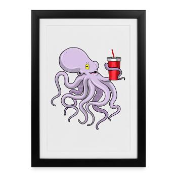Tasse de pieuvre à emporter - Affiche encadrée (27 × 37 cm) - noir - Devant