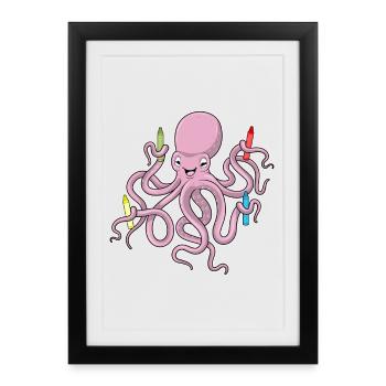 Octopus Student Crayons School - Framed poster (27 × 37 cm) - black - Front