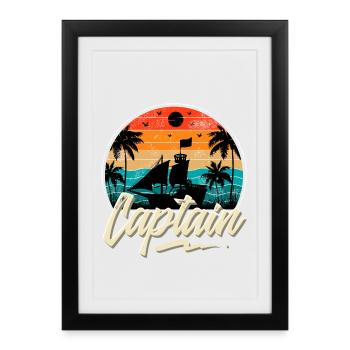 Capitaine Sailing Sailor Retro Vintage - Affiche encadrée (27 × 37 cm) - noir - Devant