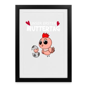 Muttertag Geschenk - Unser erster Muttertag - Gerahmtes Poster (27 × 37 cm) - Schwarz - Vorne