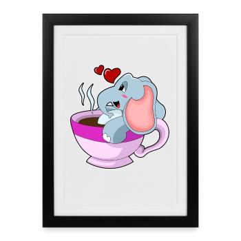 Elefant Kaffee Tasse - Gerahmtes Poster (27 × 37 cm) - Schwarz - Vorne