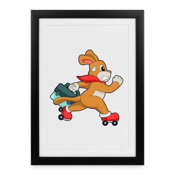 Hund Rollschuhfahren Rollschuhe - Gerahmtes Poster (27 × 37 cm) - Schwarz - Vorne