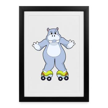 Nilpferd Rollschuhfahren Rollschuhe - Gerahmtes Poster (27 × 37 cm) - Schwarz - Vorne