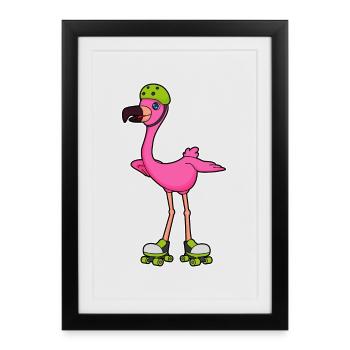 Flamingo Rollschuhfahren Rollschuhe - Gerahmtes Poster (27 × 37 cm) - Schwarz - Vorne