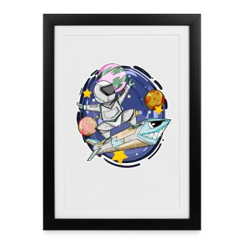 Garçon astronaute dans l’espace avec des fusées - Affiche encadrée (27 × 37 cm) - noir - Devant