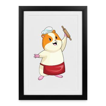 Hamster as a baker with rolling pin - Framed poster (27 × 37 cm) - black - Front