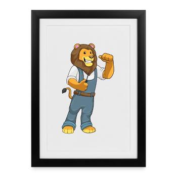 Lion Mechanic Screwdriver Workshop - Framed poster (27 × 37 cm) - black - Front